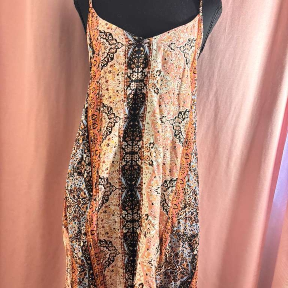 l*space Paisley Slip Dress in Peach, Black & Light Blue Print
